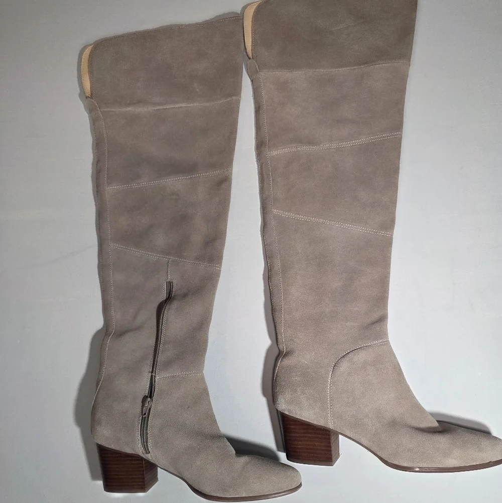 Taupe Suede Knee-High Boots | Size 10 | 2.25” Block Heel